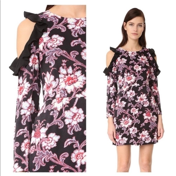 Club Monaco Floral Teodora Cold-Shoulder Dress Black Size 0 - Picture 2 of 16